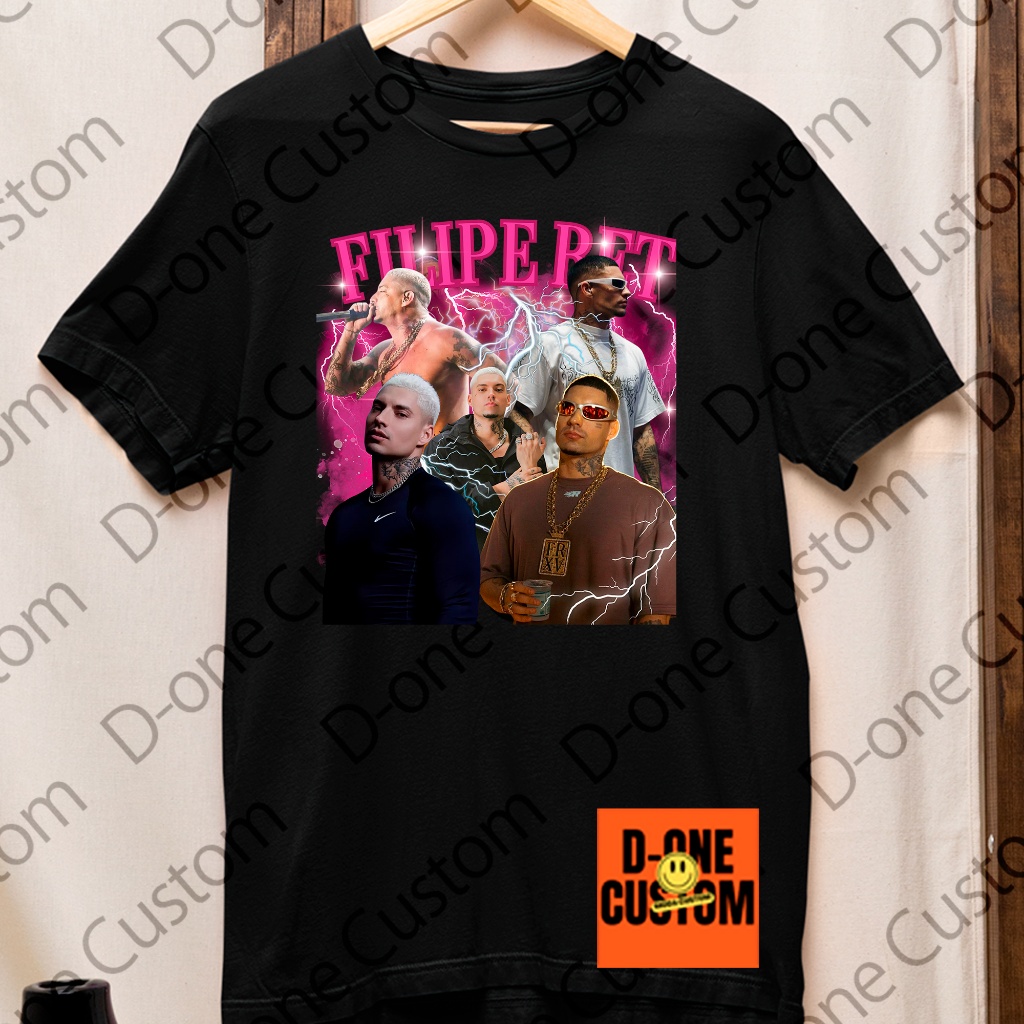 Camisa Camiseta Filipe Ret Colagem Colorida Letra Musica Trap