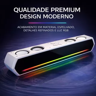 Caixa de Som Bluetooth Espelhada 30W Potente com 4 Alto-Falantes LED RGB Soundbar para PC COR:BRANCO