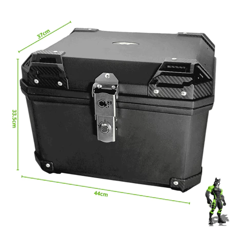 BAÚ BAULETO PLASTICO ABS TRASEIRO 45L UNIVERSAL PRETO COM BASE, FORRO E ENCOSTO DE BRINDE