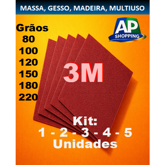 Lixa Para Massa 3M Kit Parede Reboco Massa Corrida Gesso 80 A 220 - 3M ...