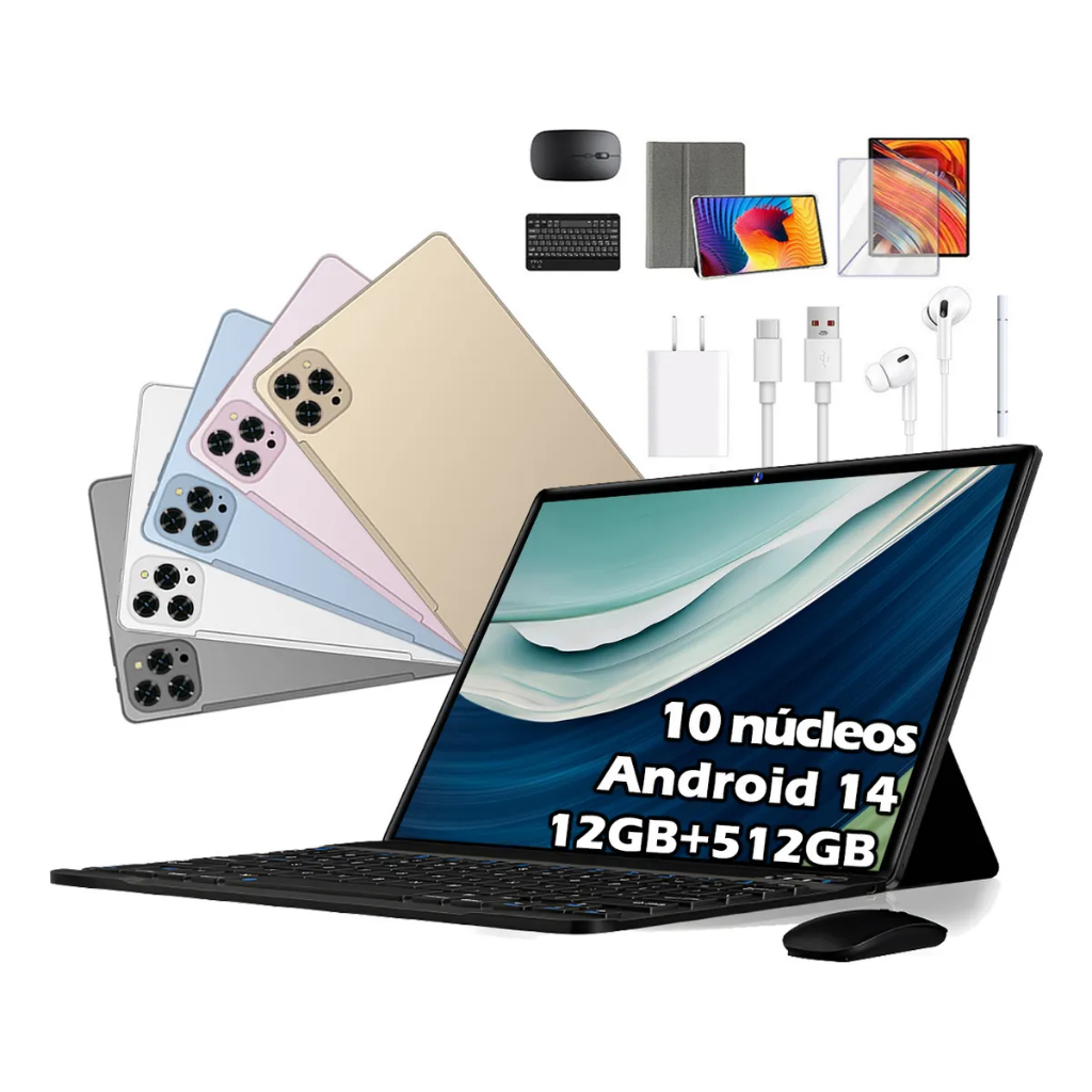 BML Tablet 10.1” com Teclado+Mouse 12GB RAM 512GB Android 14 Câmera ...