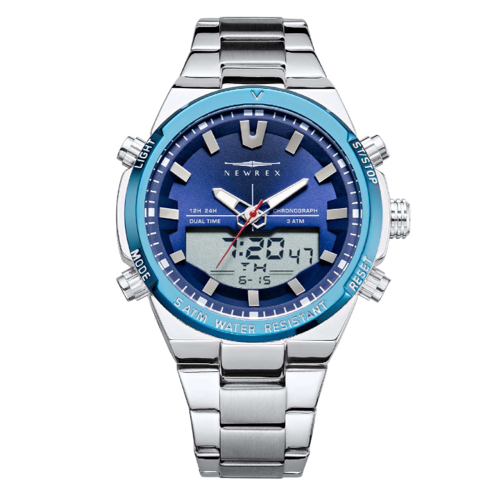 REXITE アナログ掛時計 ネイビー　 オリジナルボックス付き RELOGIO ORIGINAL NEWREX MASCULINO DE AÇO INOXIDÁVEL A PROVA D'ÁGUA