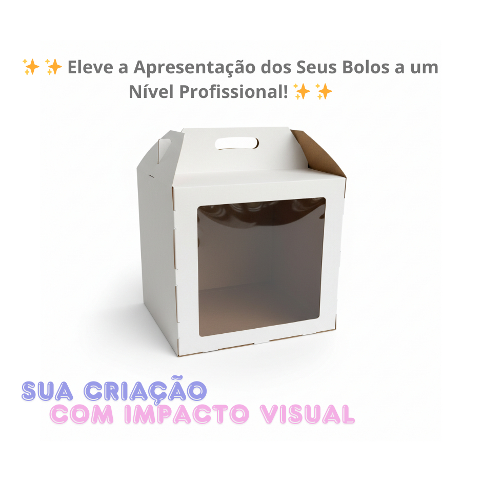 Kit 5un Caixa Embalagem P/ Bolo Alto 26x26x26 Com Visor | Co