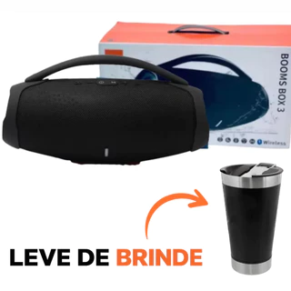 Caixa de Som Booms Box 3 Bluetooth Potente + Brinde Copo Térmico Preto em Oferta na Shopee