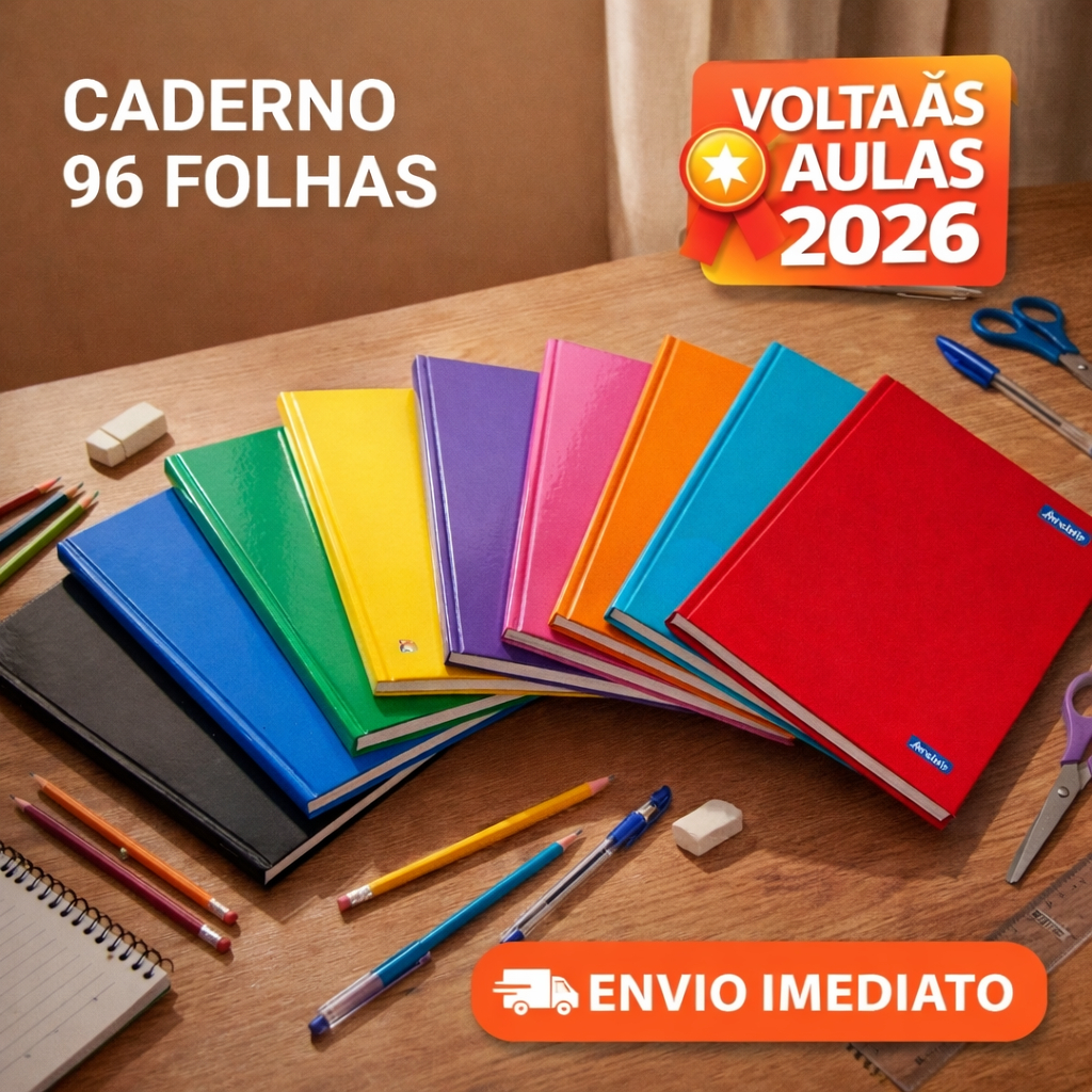 Caderno 96 Folhas Escolar Capa Dura Brochura Grande – Volta às Aulas ...