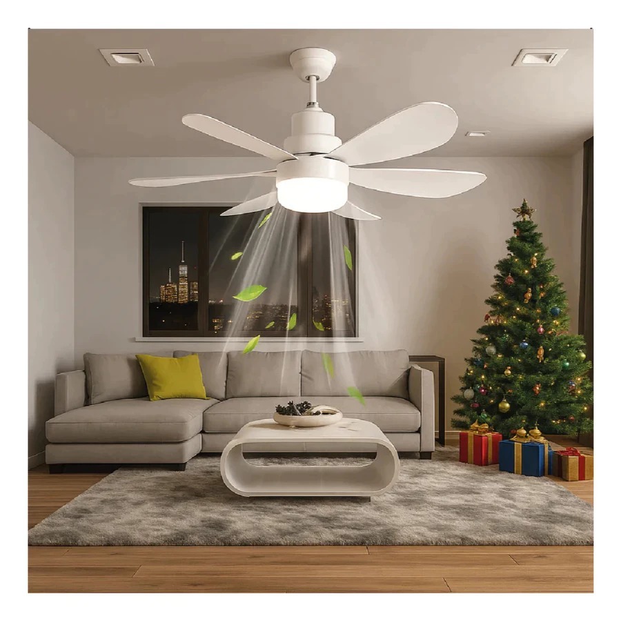 60W Ventilador De Teto 6 Folhas Wind Light Silent Lâmpada Led C/ Controle Remoto Silenciosa