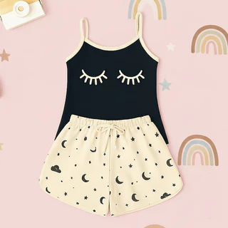 Baby Doll Infantil Malha Confort Cílios Fofo Pijama de Verao Roupa De Dormir Short Doll Menina em Oferta na Shopee