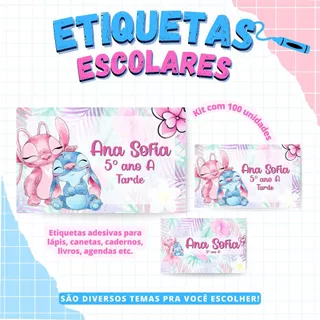 Kit 100 ETIQUETAS ESCOLARES | Volta as aulas | Etiquetas adesivas | Personalizamos com nome e serie
