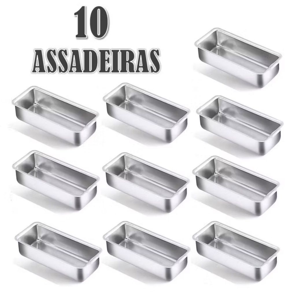 10 Formas Assadeira P/ Pão Grande N°3 Alumínio 30x13x6cm (Id