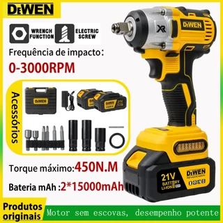 Chave de impacto sem escova 450NM (1/2IN) Pol Parafusadeira Chave De Impacto 2 Baterias 21VBrushless