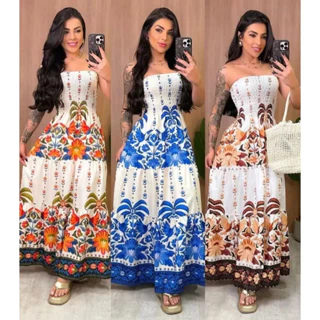 Vestido Tropical Longo Tomara que Caia Estampado – Moda Feminina 2026 ENTREGA IMEDIATA em Oferta na Shopee