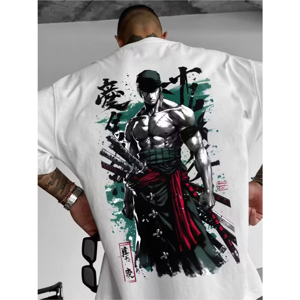 DECEMBERAY グラフィックシャツ Camiseta Básica e OVERSIZED Espadachim Zoro Streetwear One Piece