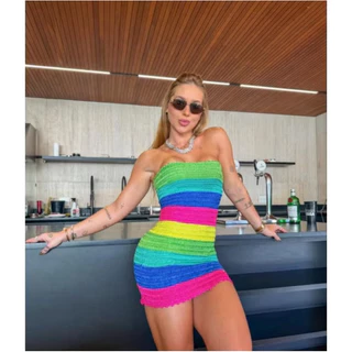 vestido de crochê colorido da Virgínia