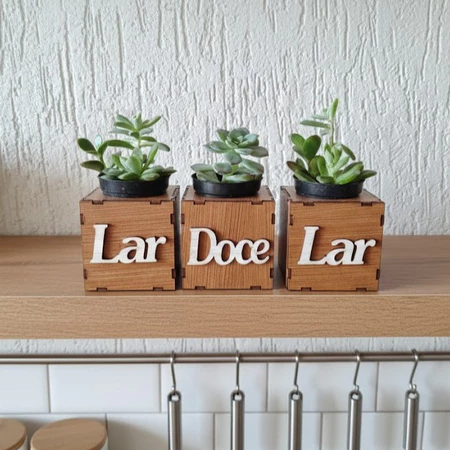 Trio de vasinhos de madeira para plantinha artificial decoração suculentas lar Doce lar