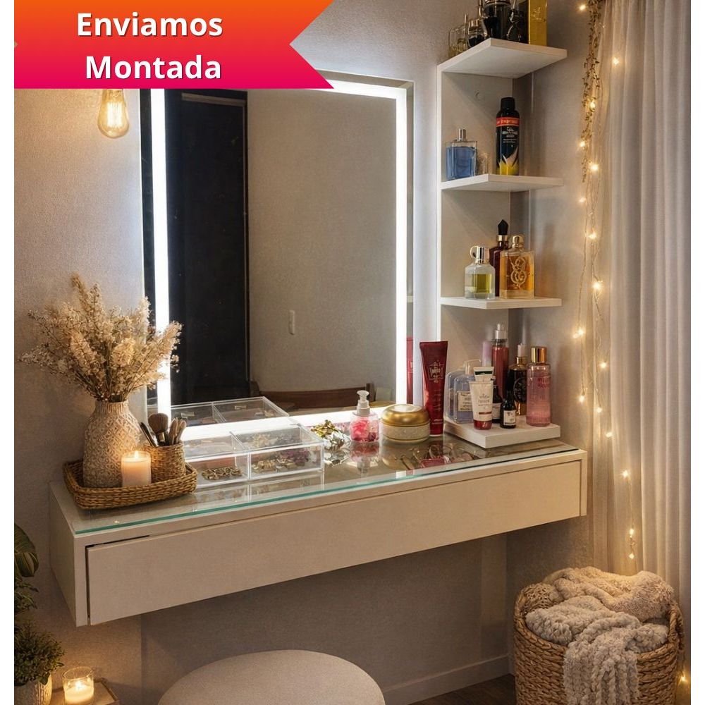 Penteadeira de Vidro 90CM MDF Camarim Maquiagem Premium