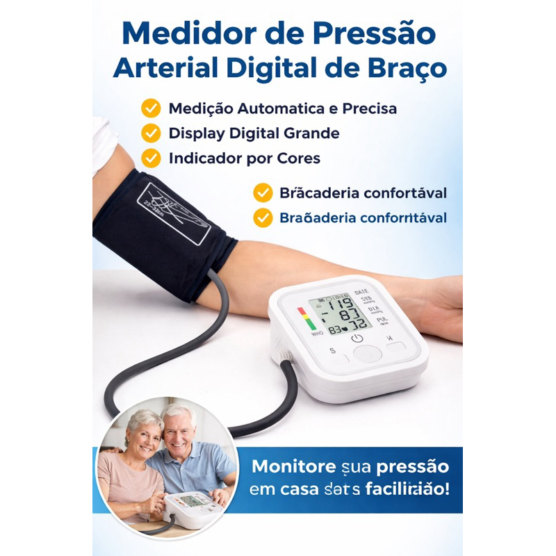Aparelho medidor de pressão arterial digital de braço | Shopee Brasil