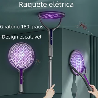 Raquete Elétrica Retrátil Giratório Recarregável Com Luz Para Matar Mosquito Inseto De Alta Potência 2 em 1