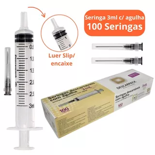 100un Seringa Bico Encaixe Luer Slip 3ml Com Agulha 25x0,7mm Marca Descarpack em Oferta na Shopee