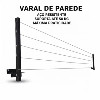 Varal De Parede Retrátil Em Aço Dobrável, Articulado, Cabo De Aço Encapado ENVIO IMEDIATO