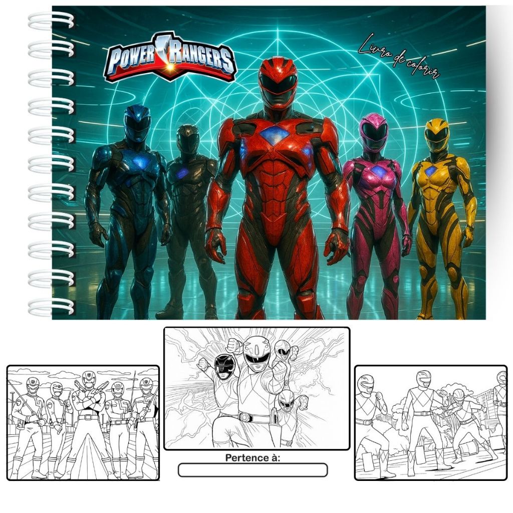 Livro De Colorir Power Rangers Capa Dura A5 50 Páginas 180g + Acetato ...