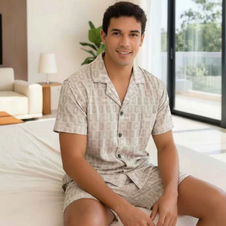 Conjunto De Pijama Curto Masculino, Estampa Iuxuosa Para O Conforto Do Verão - Pijama Casual Premium em Oferta na Shopee