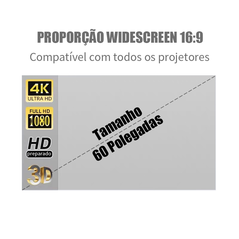 Tela Projetor Refletiva Portátil 60 Polegadas 4K Full HD 16:9 ...