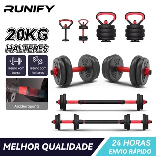Kit Halteres Ajustáveis 20kg Multifuncional com Barra Kettlebell e Apoio para Flexões
