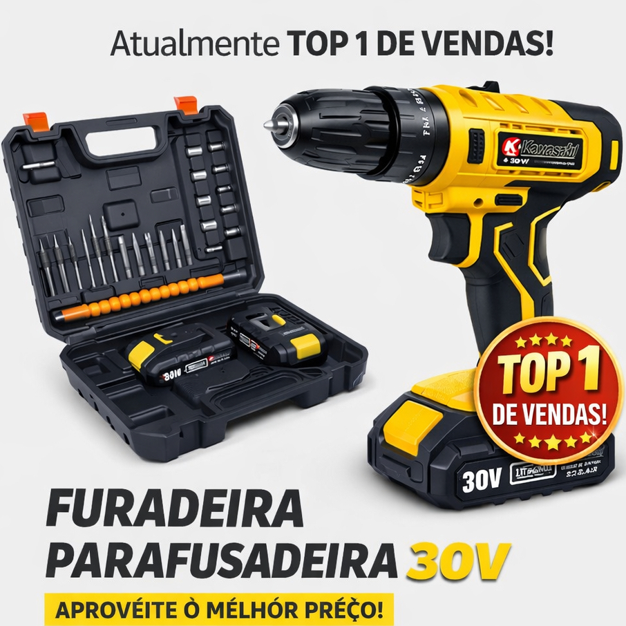 PARAFUSADEIRA E FURADEIRA 30V C/IMPACTO - NAKASAKI - POTÊNCIA E