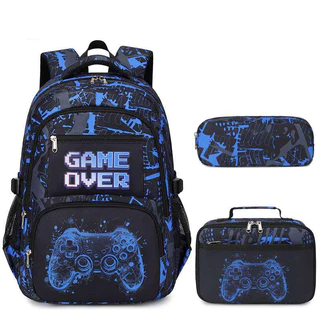 Kit Mochila Escolar Gamer 3 em 1 Preta com Tema Videogame e Controle – Infantil e Juvenil | POPYO