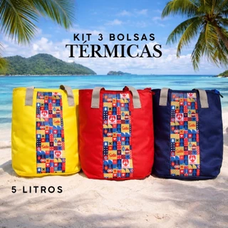 Kit 3 / 5 Bolsa Térmica Sacola Cooler Grande Viagem Ziper Alça Sortidas Mercado Reutilizável em Oferta na Shopee
