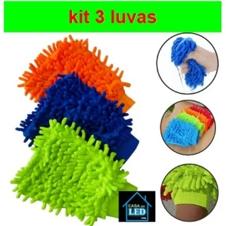 3 x Luva Microfibra Para Lavar Carro E Limpeza Doméstica luvas automotivas acessórios em Oferta na Shopee