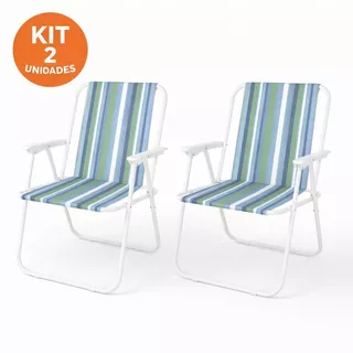 Kit 2 Cadeiras de Praia Piscina Dobrável Tecido Confortável Leve Resistente Suporta 110Kg