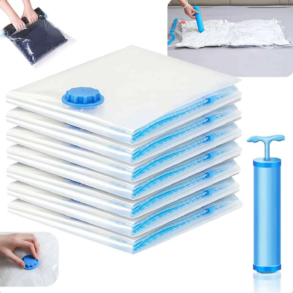 Kit 10 Saco A Vácuo Grande Organizador Edredom Coberto Mala Roupa De Cama + Bomba a Vacuo