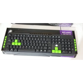 Teclado Gamer START 2.0 / TG-03G Conexão USB Preto/ 10 TECLAS MULTIMÍDIA VERDE - MULTIMIDIA