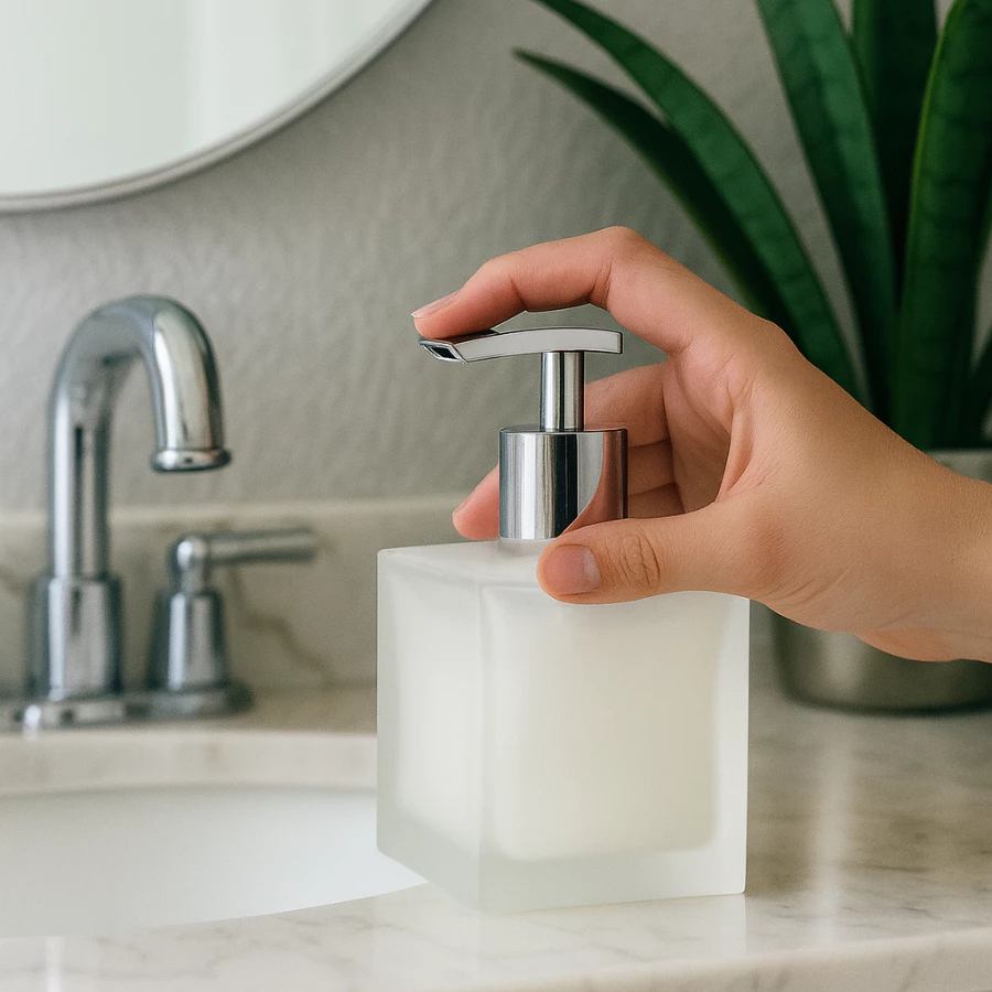 Saboneteiras Transparente Fosca Porta Sabonete Lavabo Luxo 250ml Escolha a Tampa