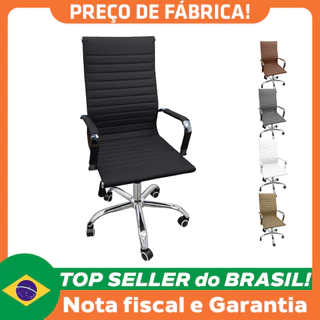 Cadeira Eames Esteirinha Presidente Alta Estofada Couro Home Office