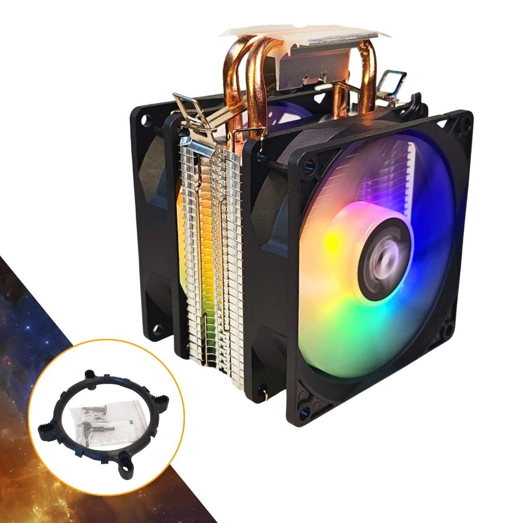 CPU Cooler Duplo 2 FANs LED RGB Universal Processador Intel Amd Ryzen ...