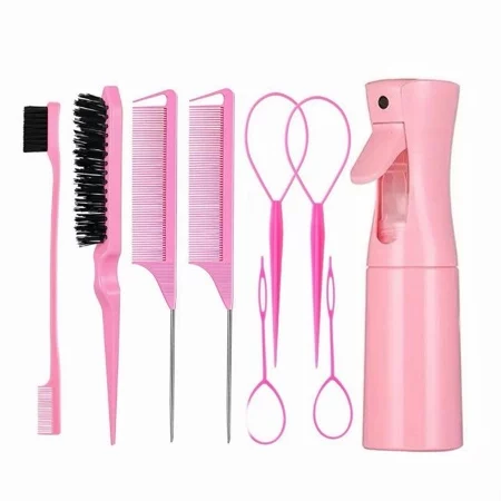 Kit 8 peças para estilizar e trançar o cabelo, incluindo borrifador, pente e ferramenta para trançar