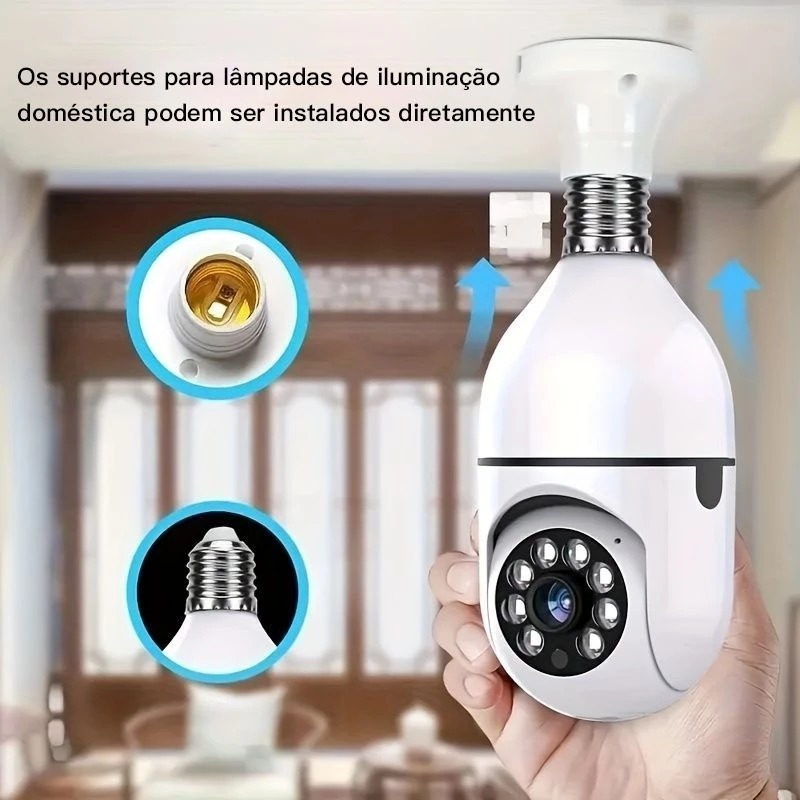 Câmera Lâmpada Segurança WiFi 360° Visão Noturna Full HD | Shopee Brasil