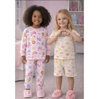 KIT PIJAMA INFANTIL 4 PEÇAS CONJUNTO LONGO E CURTO CONFORTÁVEL 1 A 10 ANOS em Oferta na Shopee