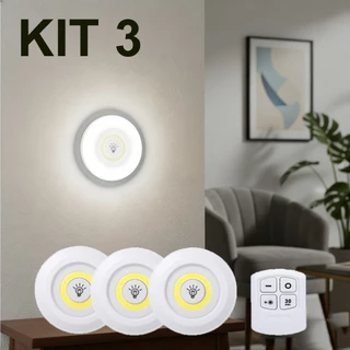 KIT 3 Lâmpada Luz Noturna Com Sensor LED COB Carregamento Bateria Com Controle Remoto Luz Branca