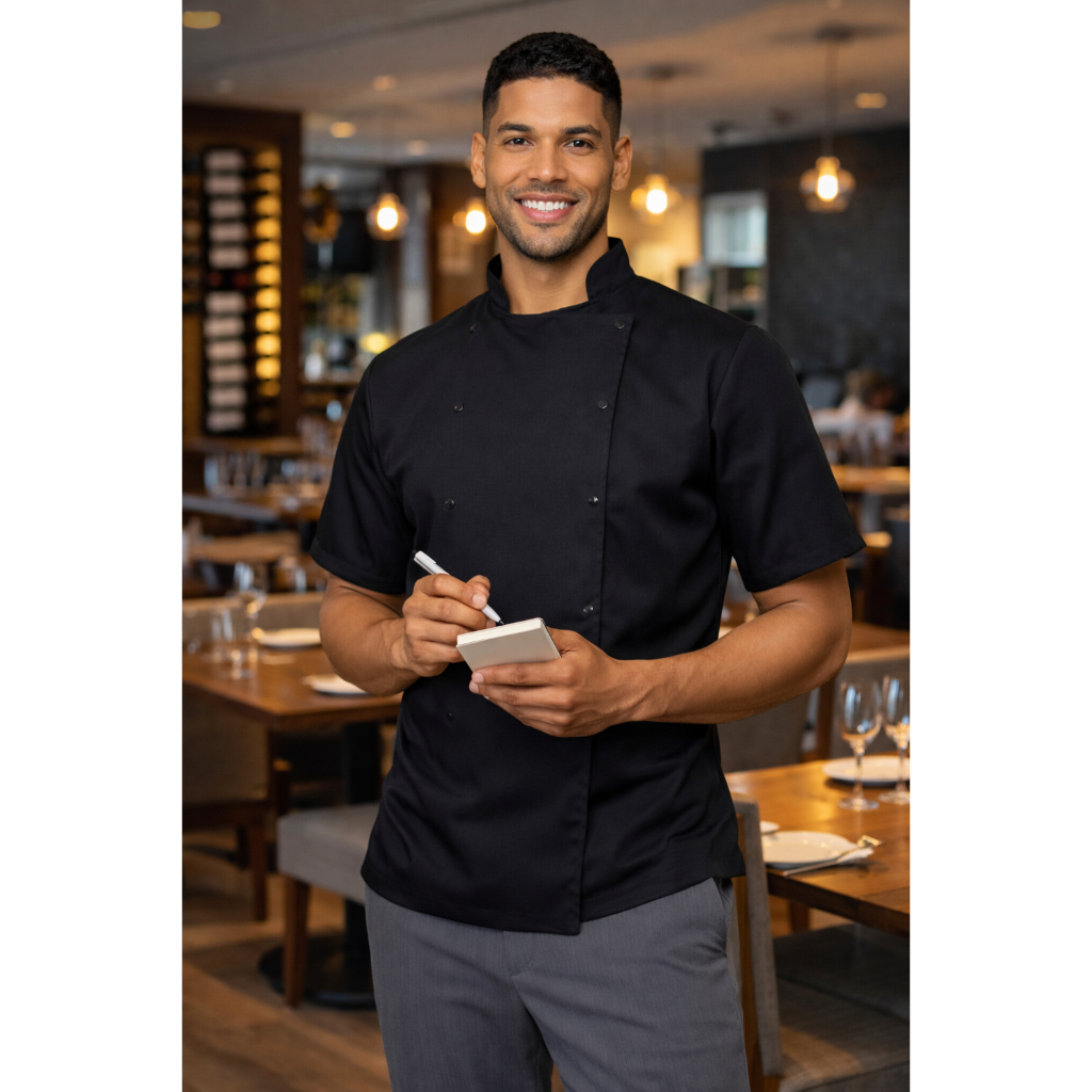 Roupa com botão tic tac de chef Cozinha Dólmã Masculino Mang