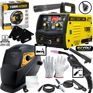 Combo Maquina Solda Inversora Kab 140a Mig Sem Gás Tig Mma + Mascara Automatica Cimets-6140-bv Tork em Oferta na Shopee