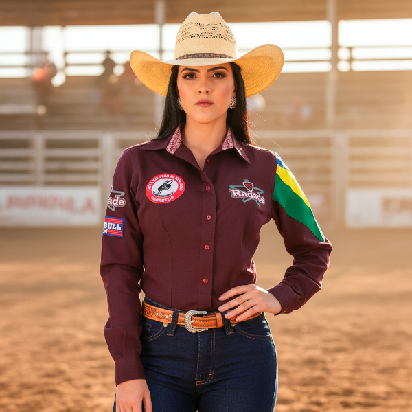 Camisa Country Radade Manga Longa Rodeio Cowboy Feminina Bandeira Agro ...