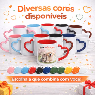 Caneca Love Personalizada 325ml Alça Coração Cerâmica Premium - Presente Marcante e Apaixonado