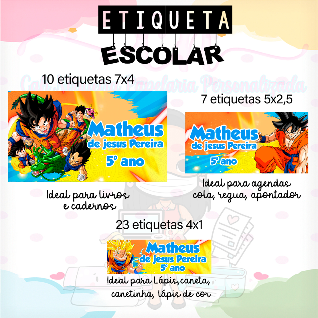 Etiqueta escolar Personalizado - DRAGON BALL Z - Adesivo para material ...