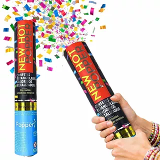 Lança Confetes Coloridos Retangular Metalizados 30cm Divertido Festa Anívesários e Celebrações
