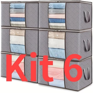 Kit 3/6 Pecas Caixas Organizadoras de Roupas Calçados Cobertas TNT Com Tampa Ecológico Anti-Poeira Multiuso em Oferta na Shopee