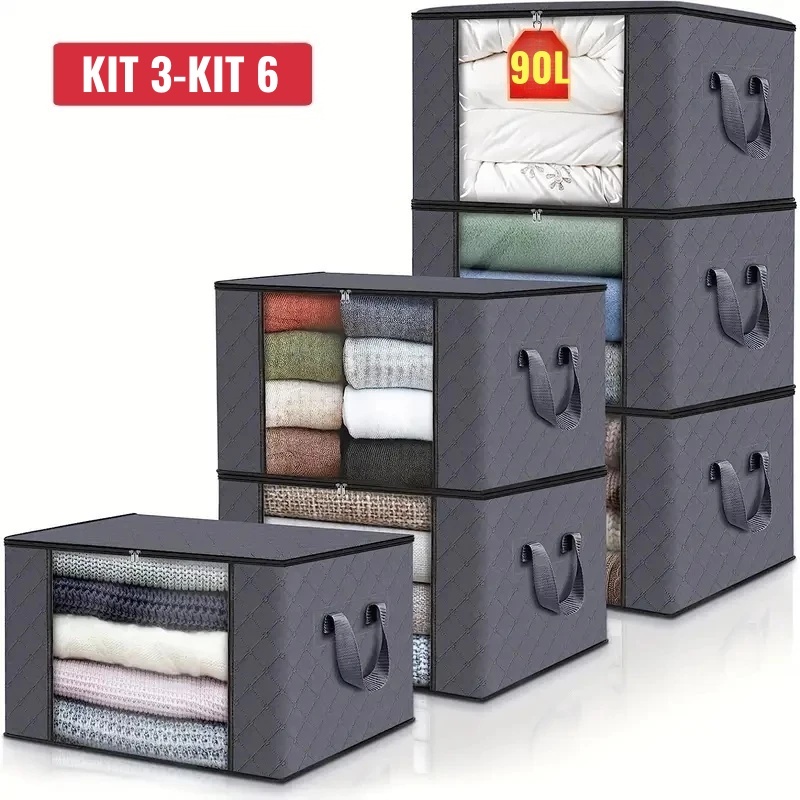Kit 3/6 Pecas Caixas Organizadoras de Roupas Calçados Cobertas TNT Com Tampa Ecológico Anti-Poeira Multiuso | Shopee Brasil