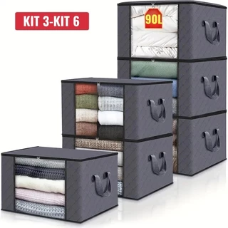 Kit 3/6 Pecas Caixas Organizadoras de Roupas Calçados Cobertas TNT Com Tampa Ecológico Anti-Poeira Multiuso em Oferta na Shopee